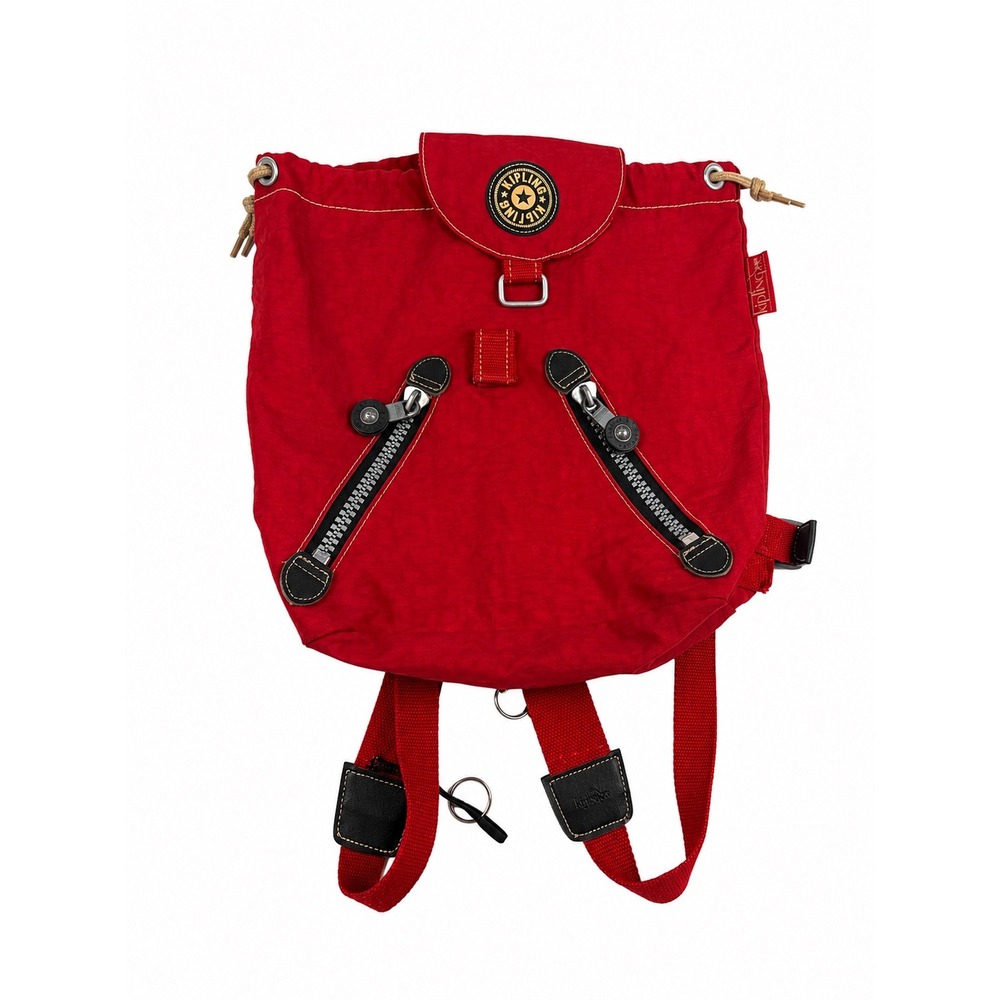 Kipling Vintage Y2K Red Nylon Rucksack Drawstring Backpack Unisex